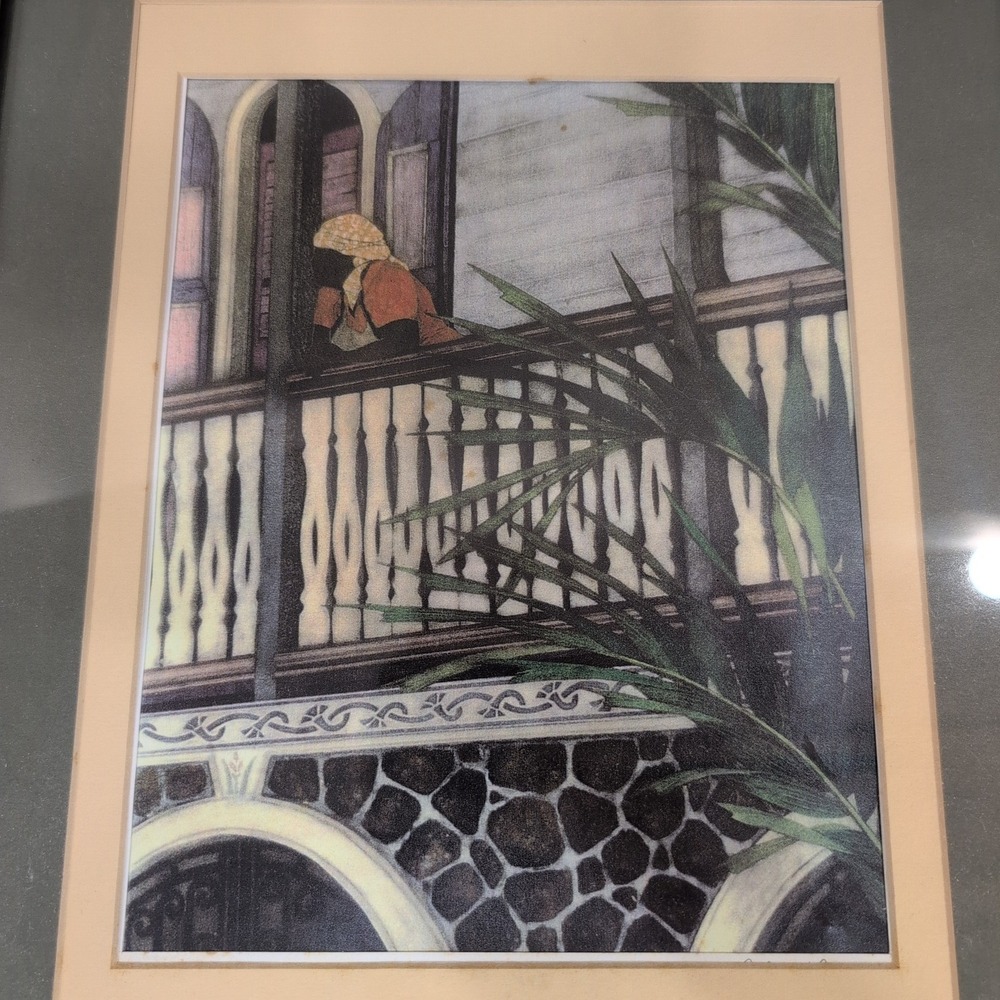 Elyse Wasile Framed Art Print Balcony Scene Nassau Art Gallery Gold Frame - Picture 2 of 8